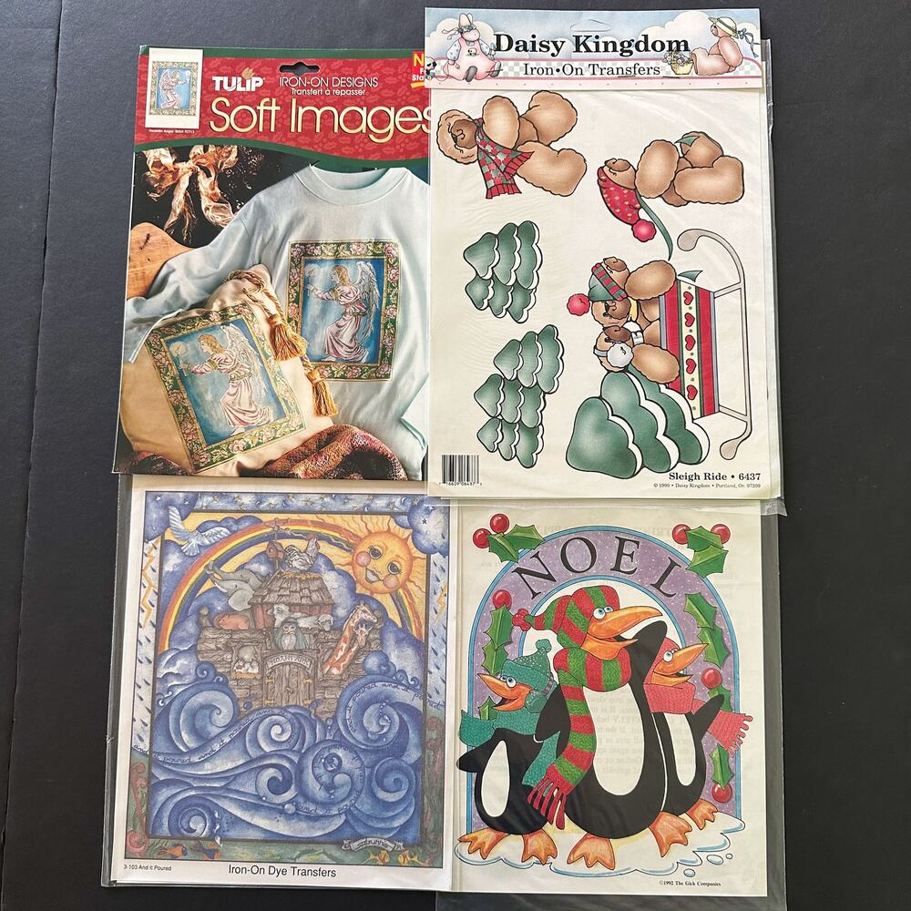 Iron On Transfer Lot Angels Holiday Bears Noah's Ark Penguins Vintage